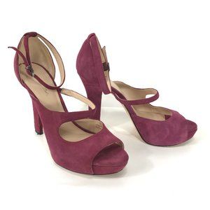 VIA SPIGA Sandals Heel Womens 8.5 Burgundy Plum Suede Platform Gladiator Designe